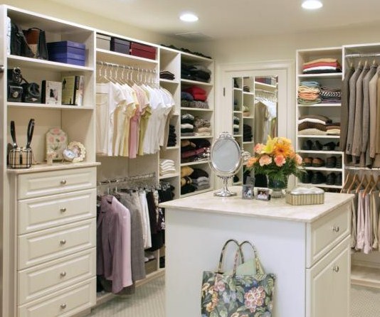 White Walk-in Closet with Island