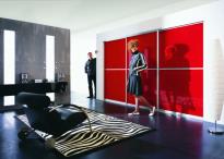red glass doors